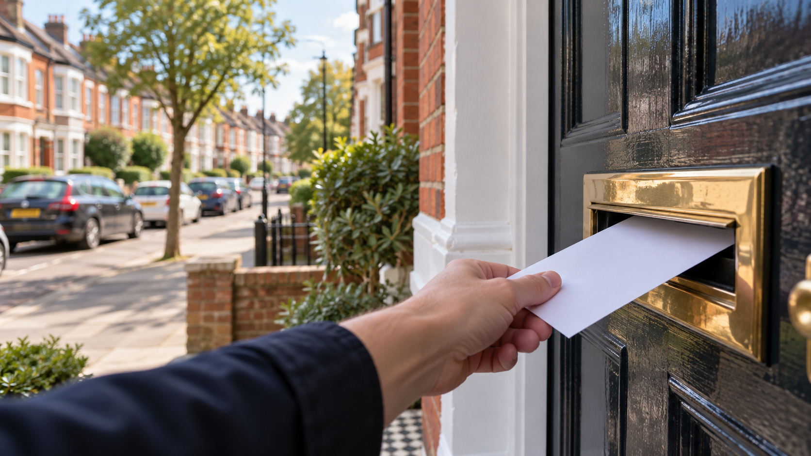 Neighbourhood notice being delivered through a British front door letterbox