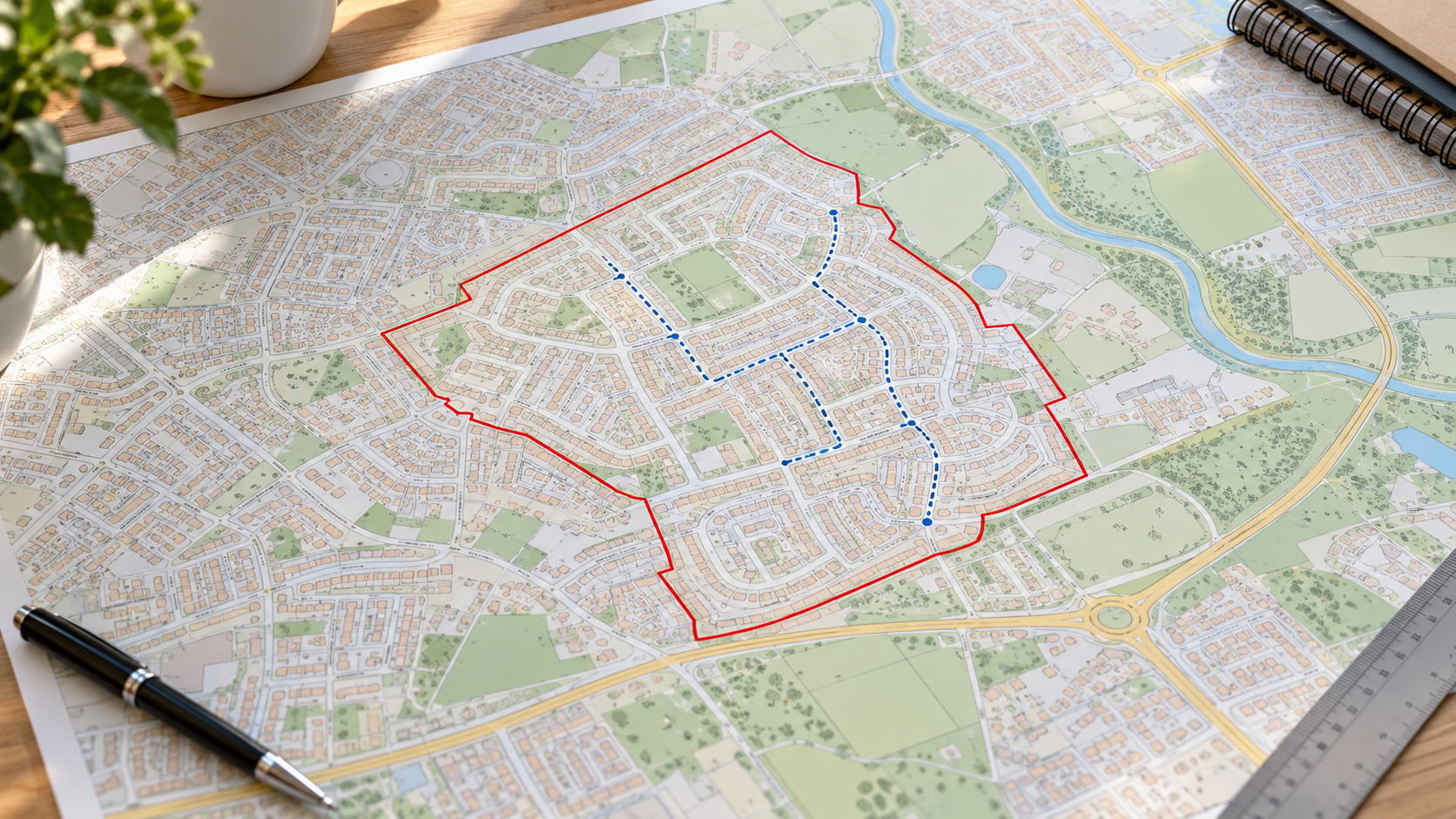 Illustrative campaign boundary marked around residential streets