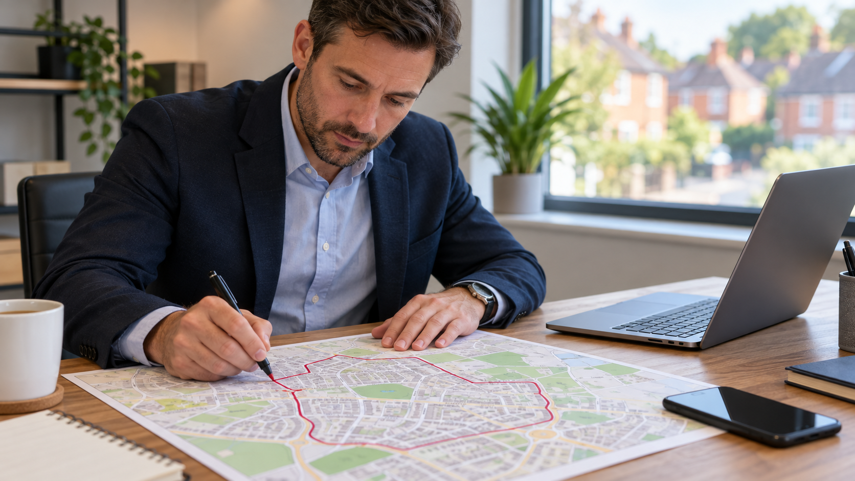 Campaign area being marked on a printed street map