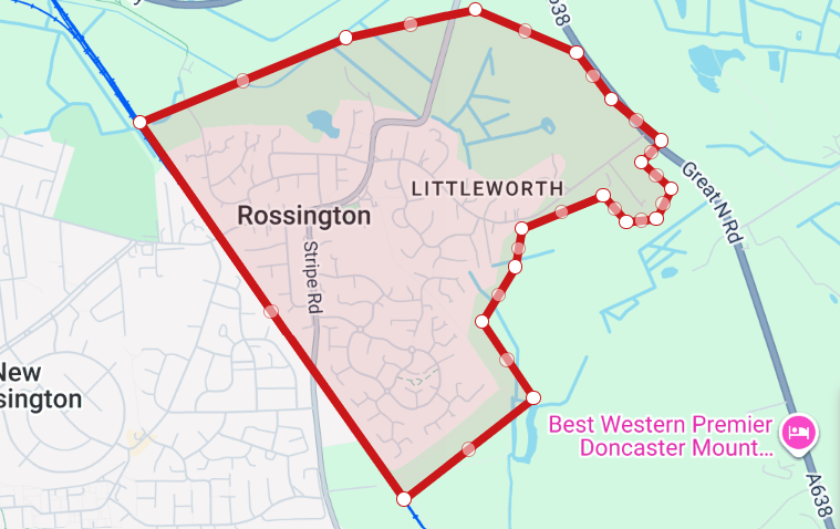 Old Rossington GPS delivery route within the agreed campaign boundary