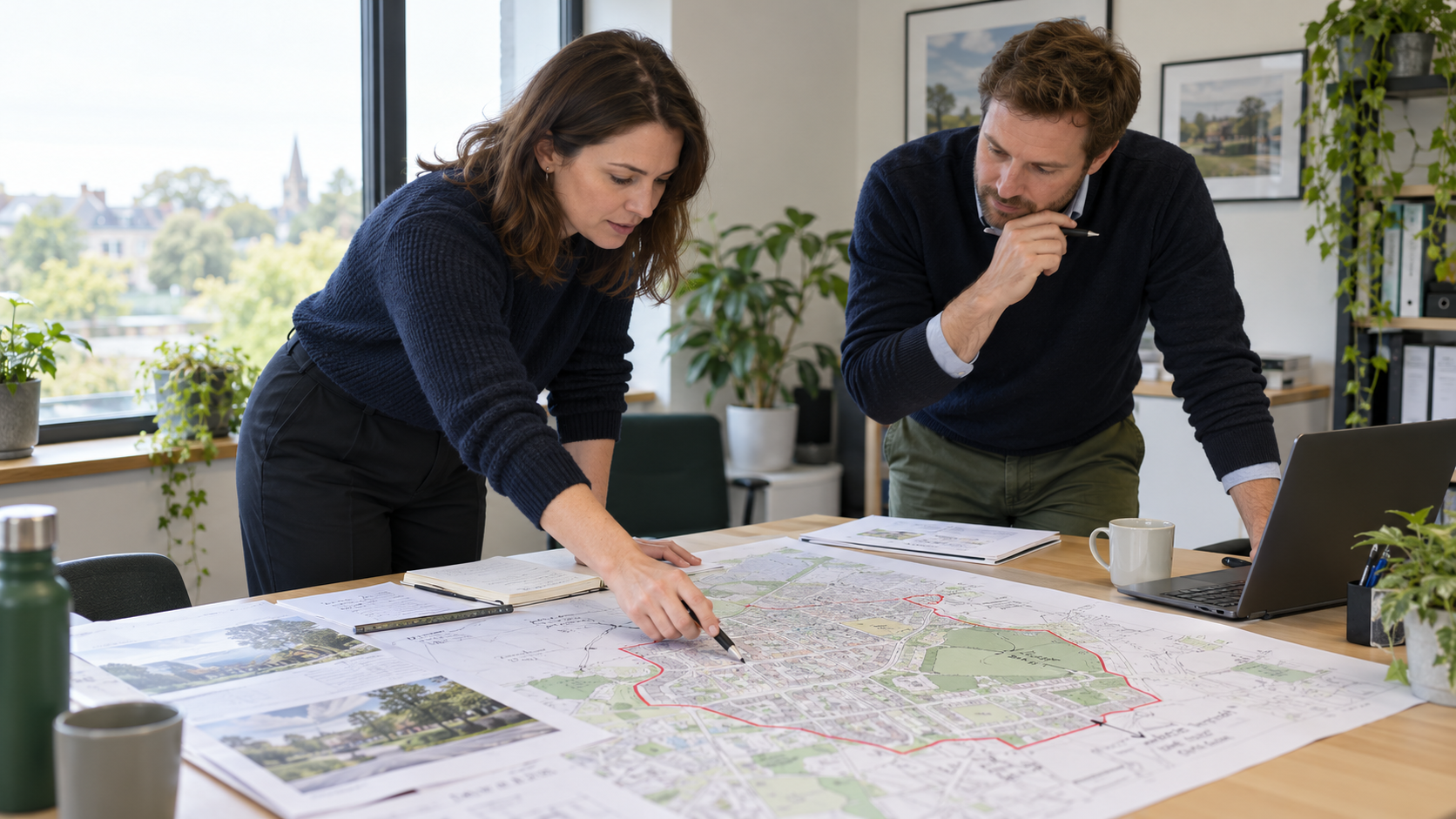 Planning consultants reviewing a residential campaign boundary map