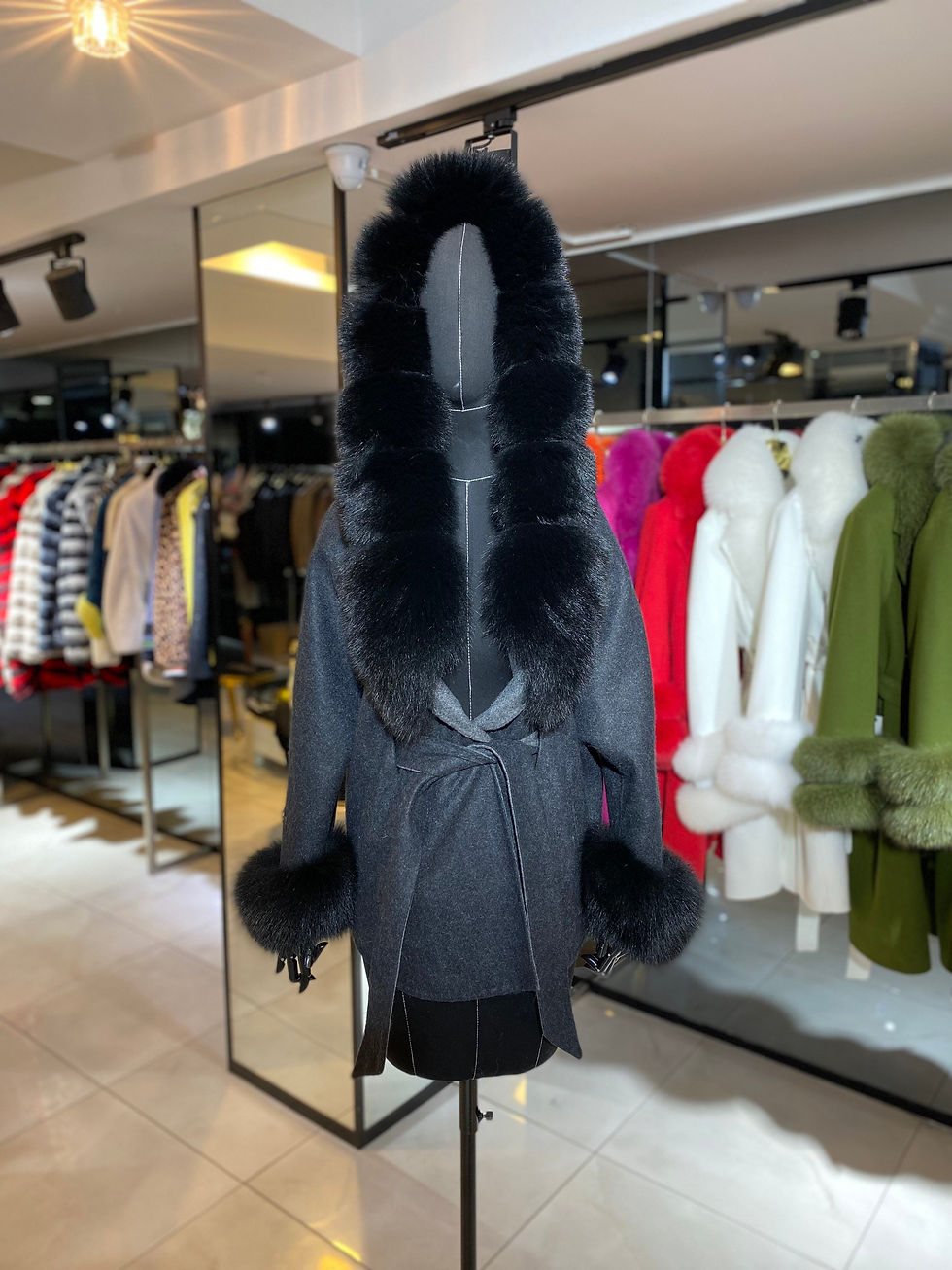 Thumbnail: Cashmere, Wool, Alpaca mixed Fabric Woman Fur Coat with Real Fur Coat Woman’s Wi