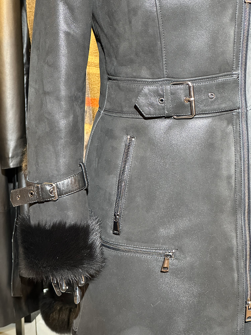 الصورة المصغرة: Genuine Shearling Women Coat with Real Leather and Fur Women's Winter Jackets