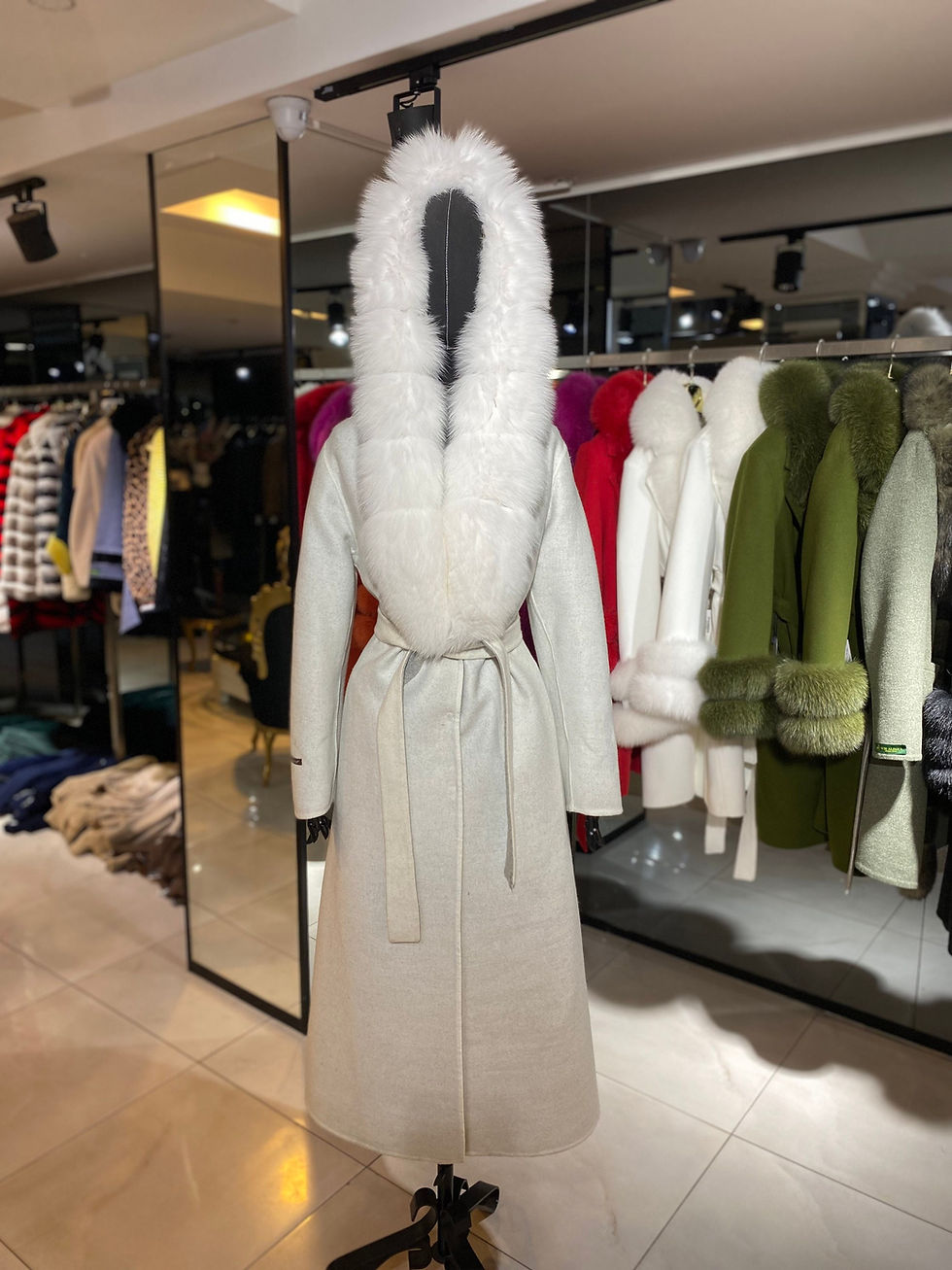 Thumbnail: Cashmere, Wool, Alpaca mixed Fabric Woman Fur Coat with Real Fur Coat Woman’s Lo