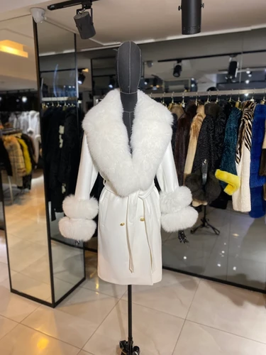 Cashmere, Wool mixed Fabric Women Fur Coat with Removable Real Fur Dolce  De Via