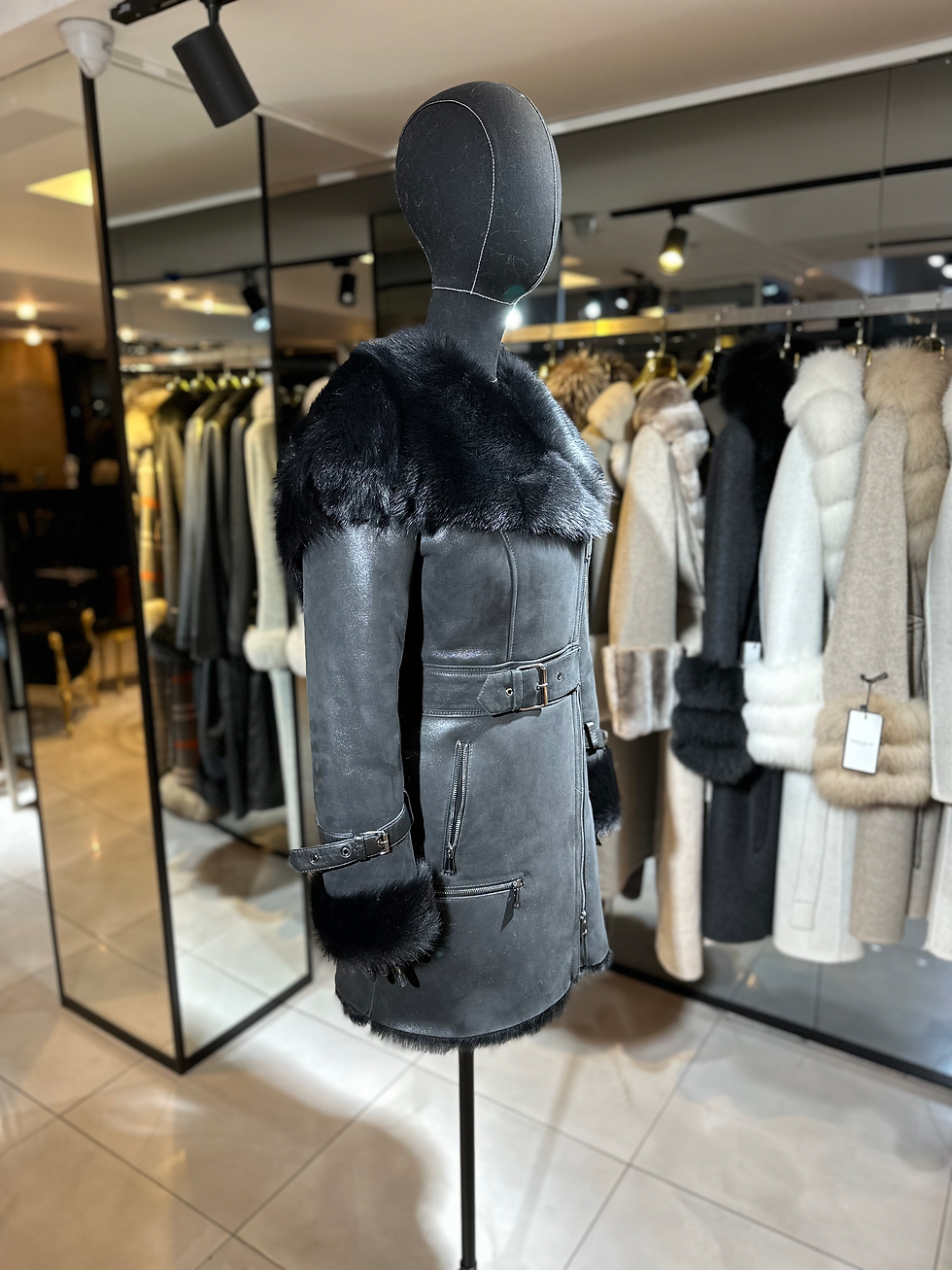 الصورة المصغرة: Genuine Shearling Women Coat with Real Leather and Fur Women's Winter Jackets