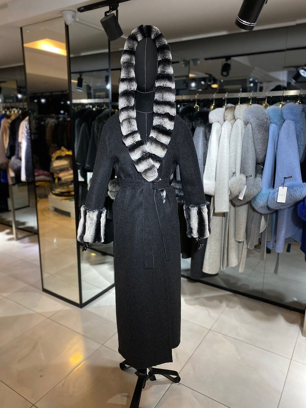 Miniaturbild: Cashmere, Wool, Alpaca mixed Fabric Woman Fur Coat with Real Fur Coat Woman’s Lo