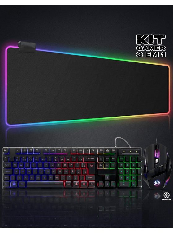 Kit Mousepad RGB, Teclado e Mouse
