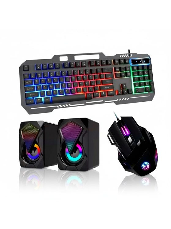 Teclado + Mouse Gamer + Caixa de Som RGB