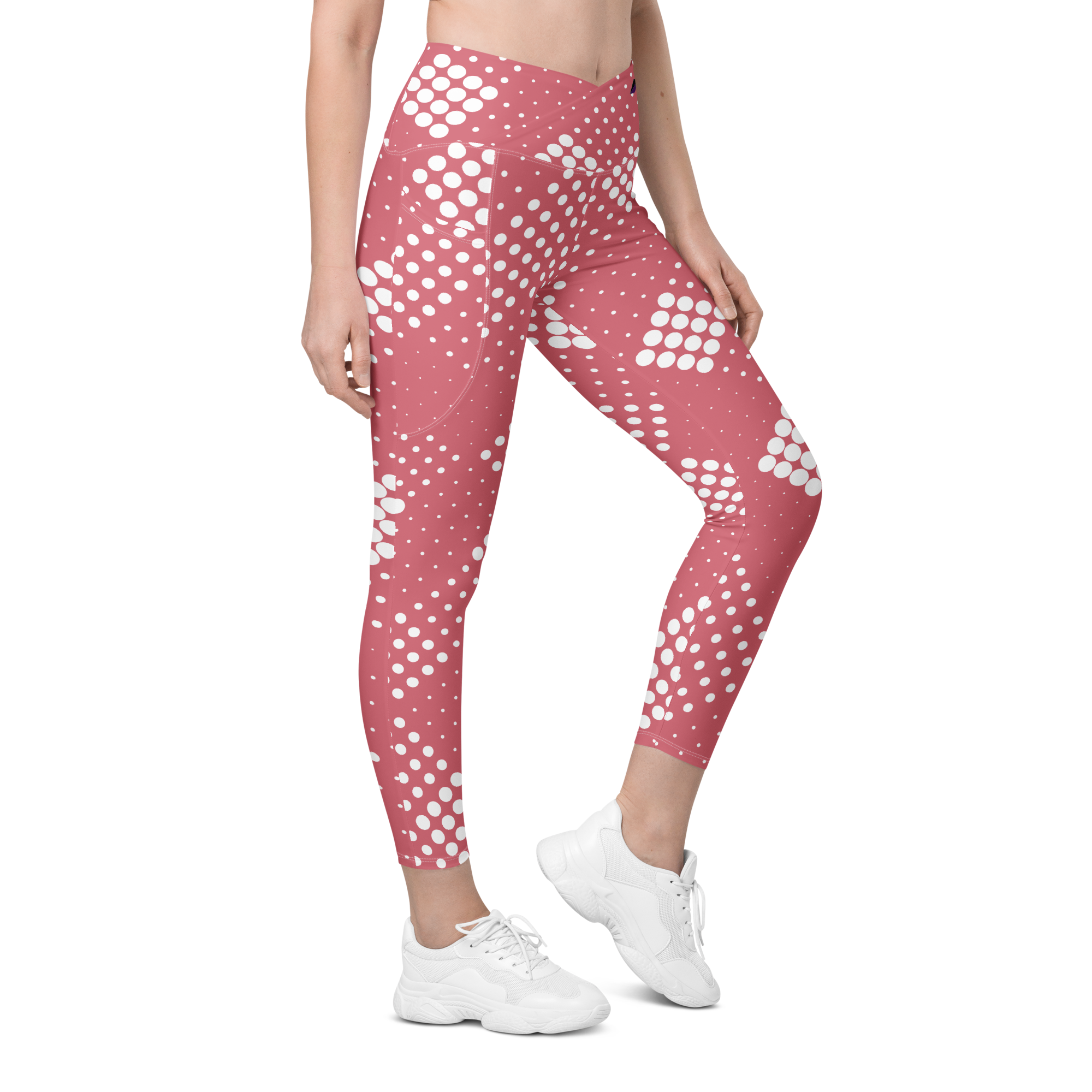 Crossover Leggings with Pockets - Pink/White Digital