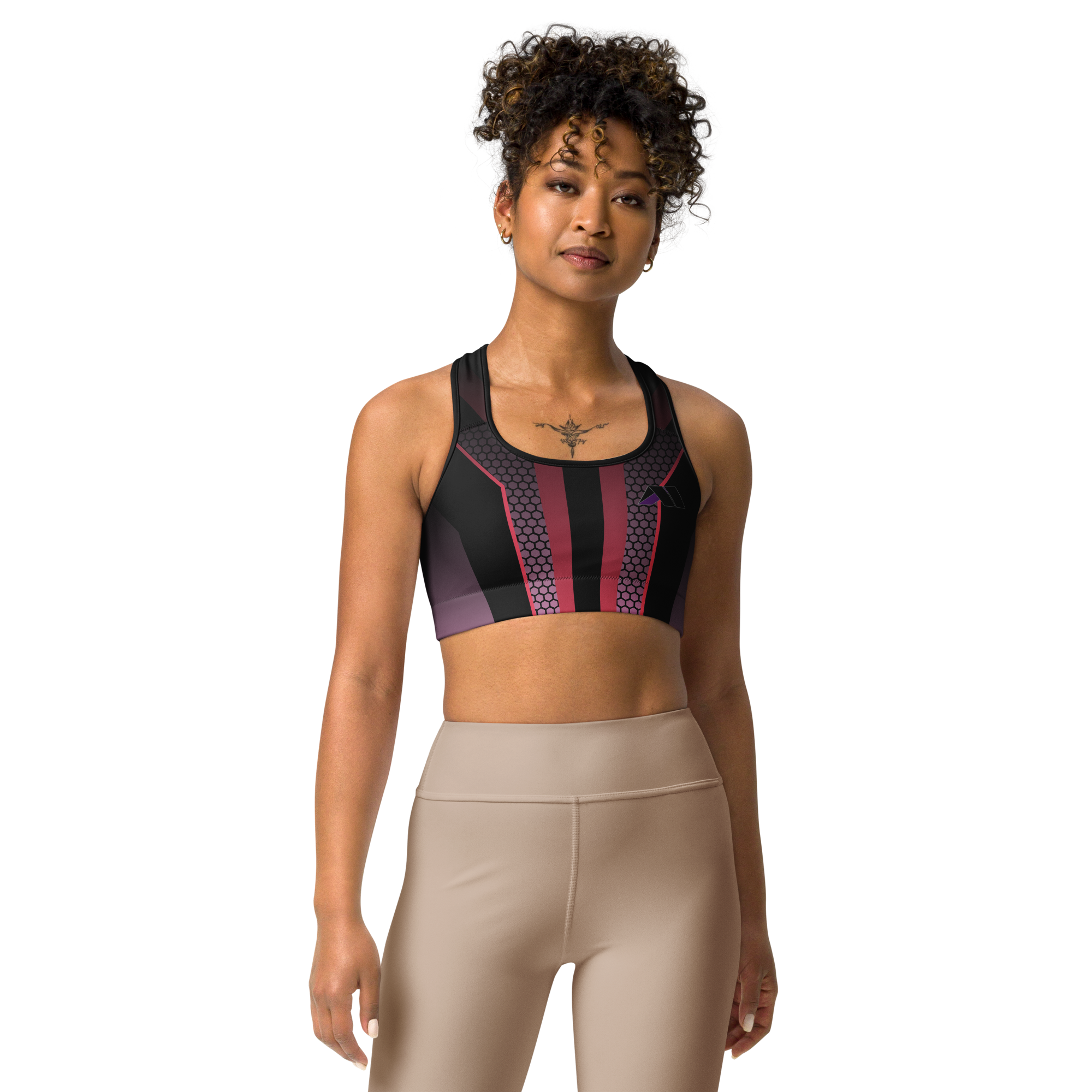 AM Logo Sports bra - Geometric Print Red/Black
