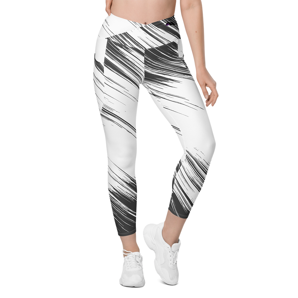 Thumbnail: Crossover Leggings with Pockets - Black & White