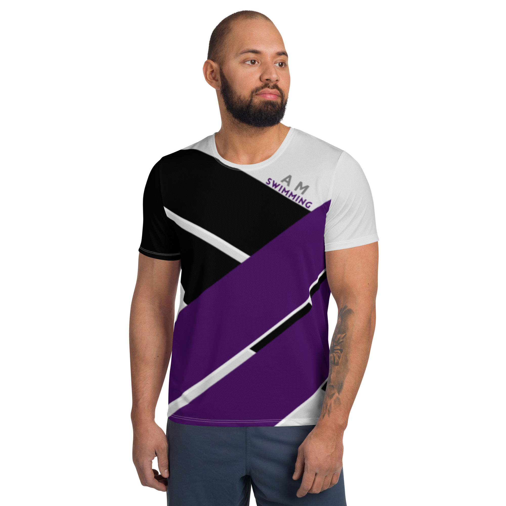 Men's Grey AM Clothing Athletic T-shirt With Purple/Black Details
