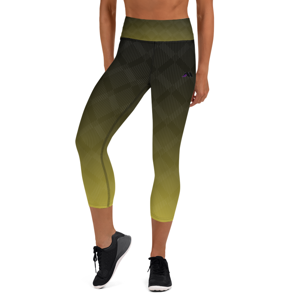 AM Clothing Yoga Capri Leggings - Inside Pockets - Yellow/Black Fade