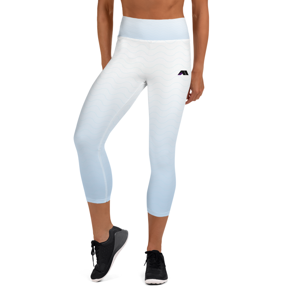 AM Clothing Yoga Capri Leggings - Inside Pockets - Blue/White Fade