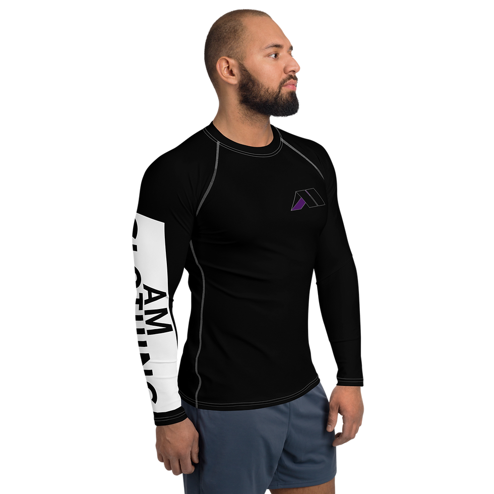Thumbnail: Men's AM Clothing Black Rash Guard With White Sleeve Print