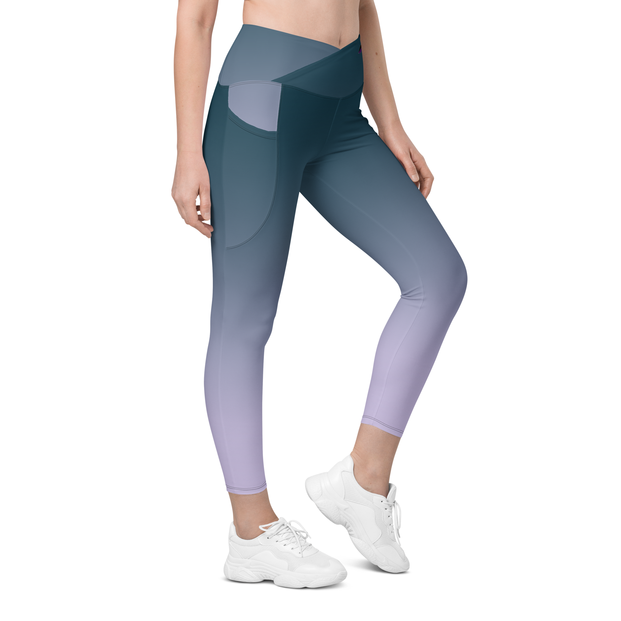 Crossover Leggings with Pockets - Blue/Purple Fade