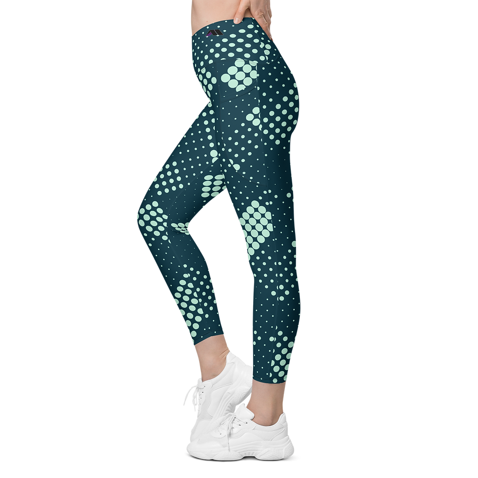 Thumbnail: Crossover Leggings with Pockets - Blue/Green Digital
