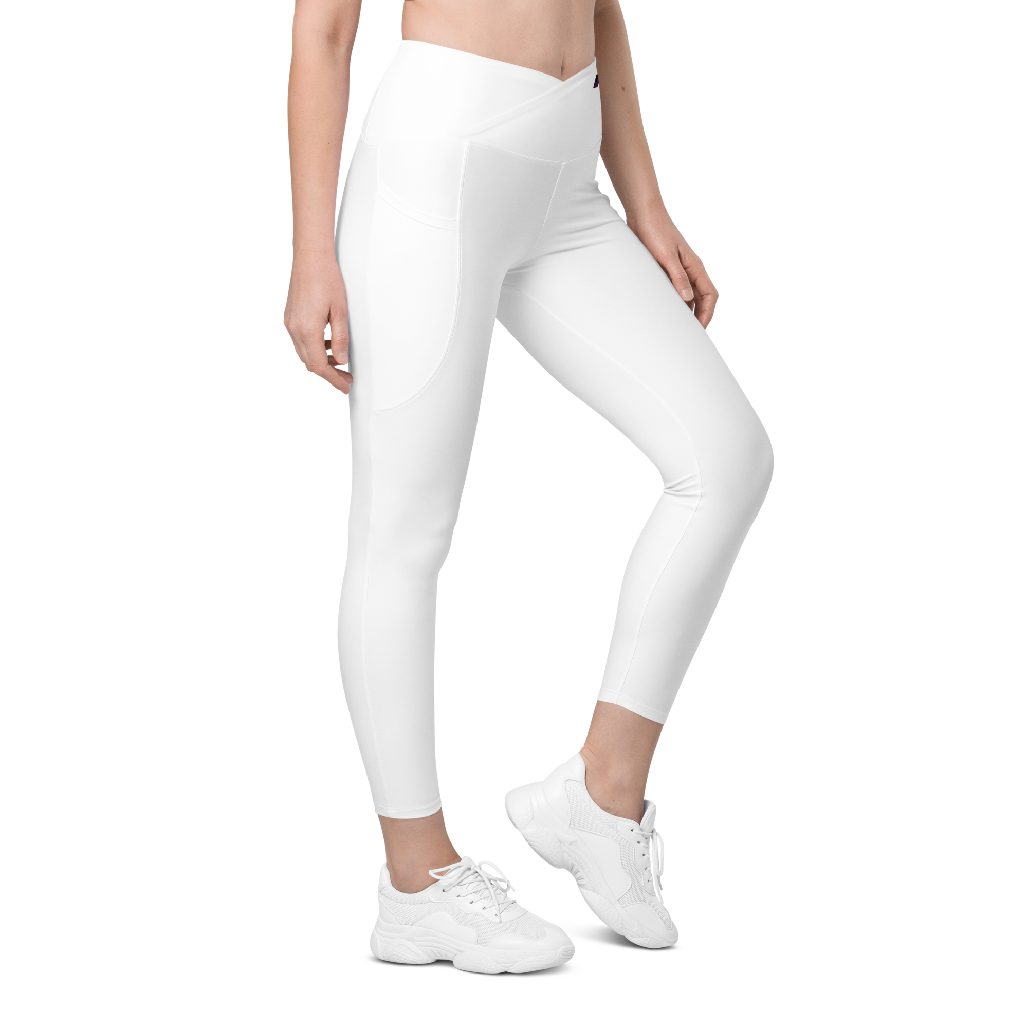 Crossover Leggings with Pockets - Pure White