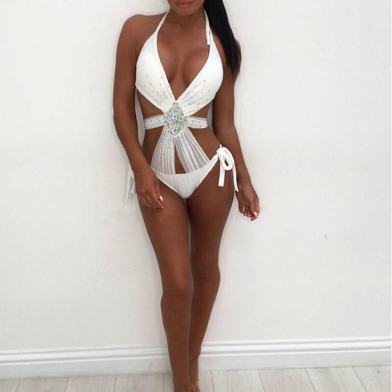 Thumbnail: Women Sequin Rhinestone One Piece Summer Sexy Crystal Diamond Push-Up Bikini