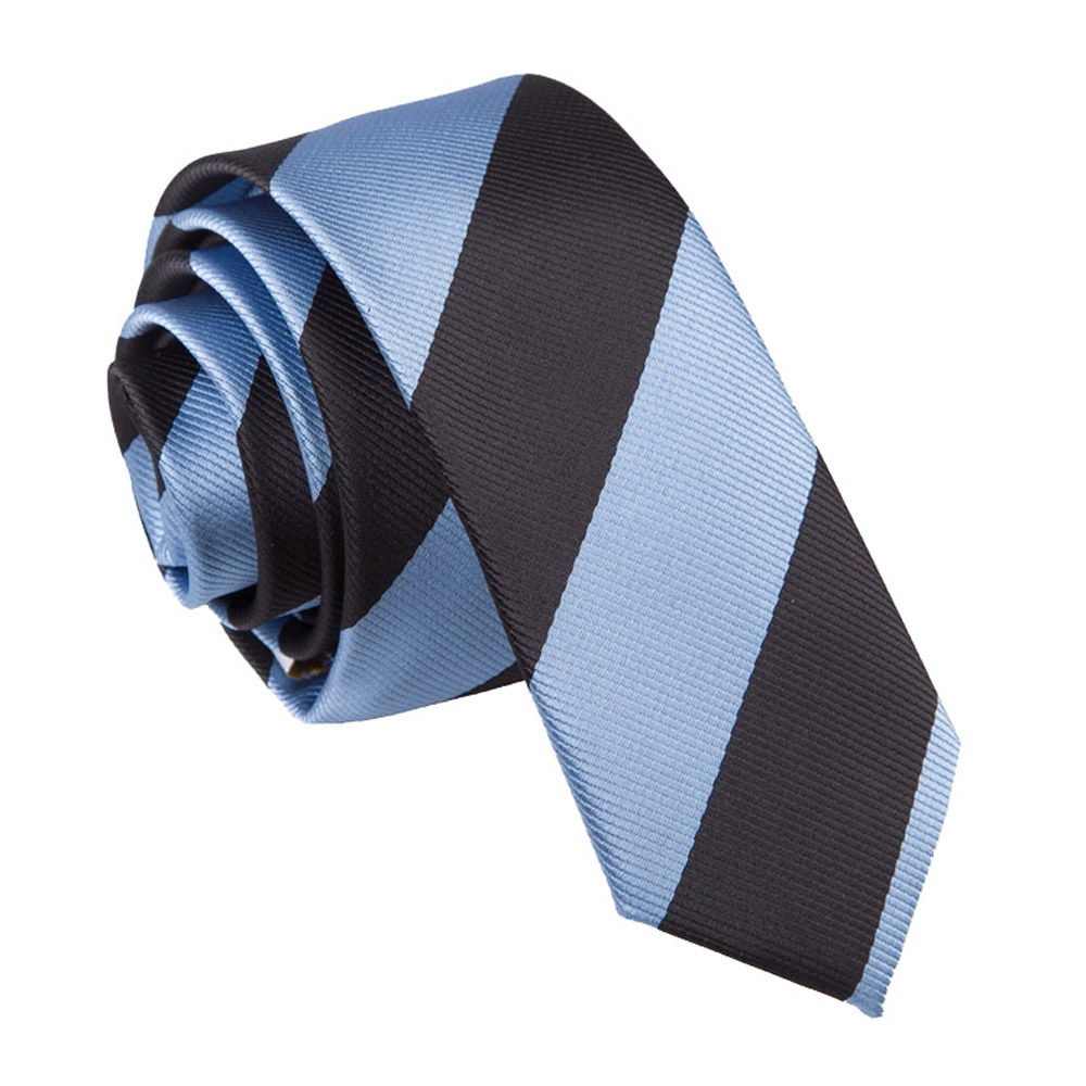 Striped Skinny Tie - Baby Blue &  Black