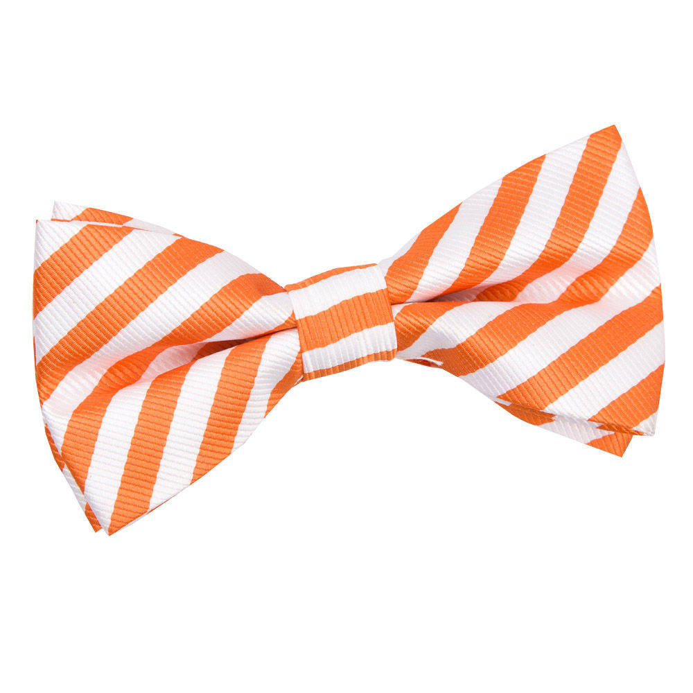 Thin Stripe Pre-Tied Bow Tie - White &  Orange
