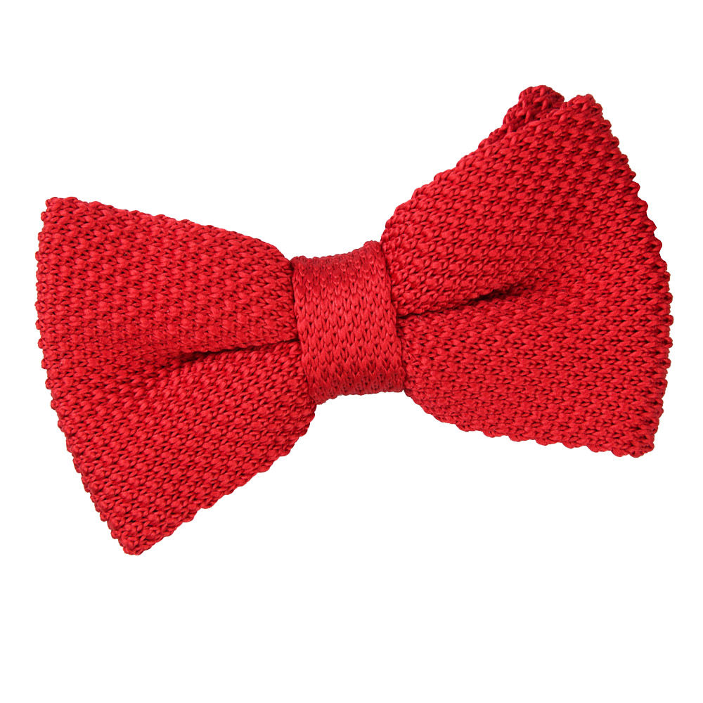 Plain Knitted Pre-Tied Bow Tie - Crimson Red