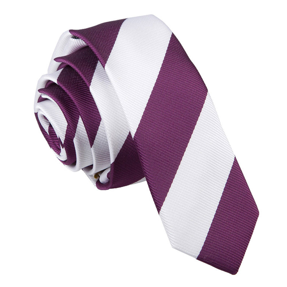 Striped Skinny Tie - Purple &  White