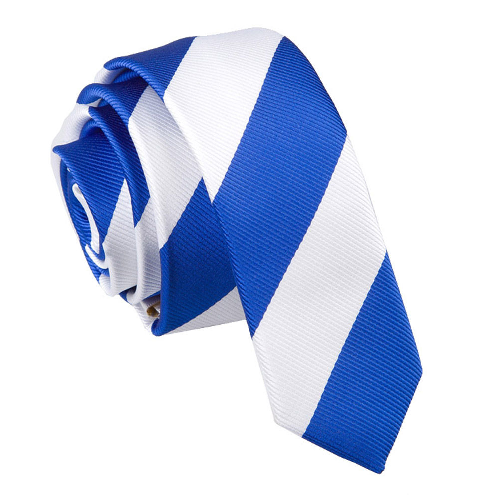 Striped Skinny Tie - Royal Blue &  White