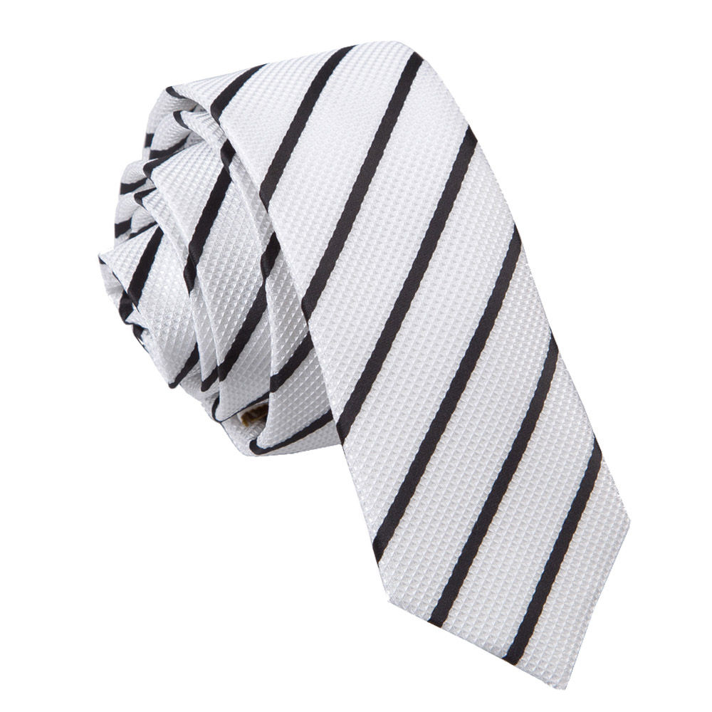Single Stripe Skinny Tie - White &  Black