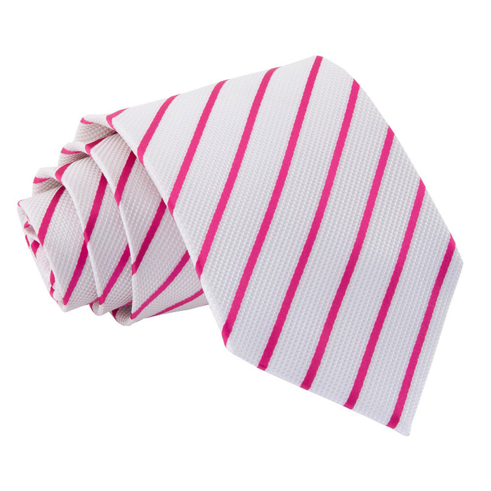 Single Stripe Classic Tie - White &  Hot Pink
