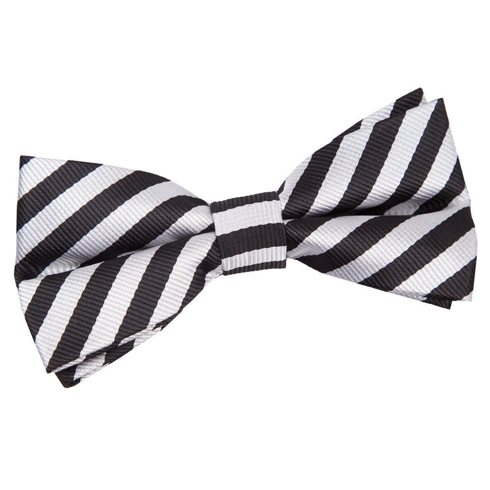 Thin Stripe Pre-Tied Bow Tie - Black &  Silver