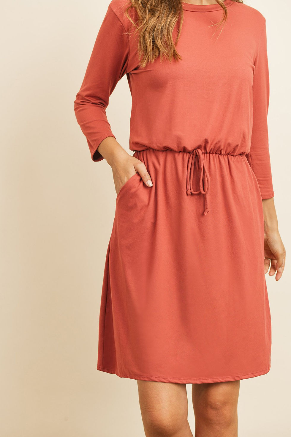 Thumbnail: Cinch Waist 3/4 Sleeve Dress