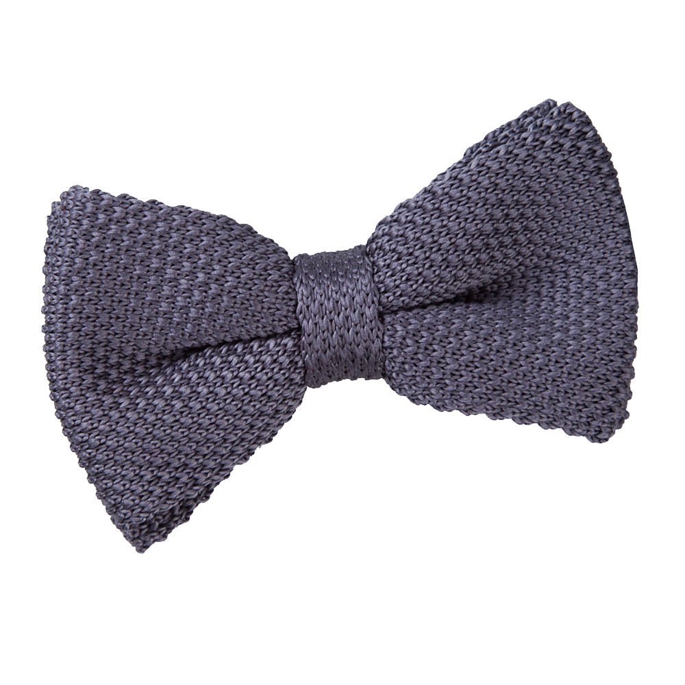 Plain Knitted Pre-Tied Bow Tie - Charcoal