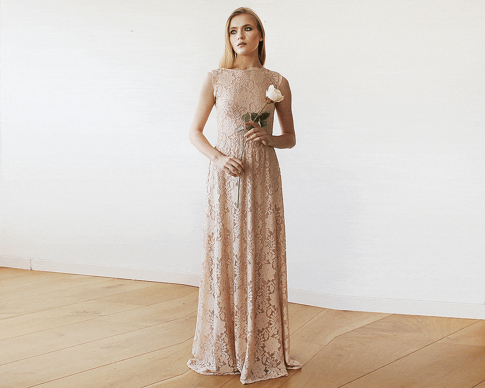 Thumbnail: Open Back Lace Maxi Dress Sleeveless Pink Blush  #1141