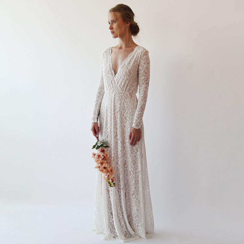 Thumbnail: Bestseller Vintage Style Long Sleeves Lace Wedding Dress  #1258