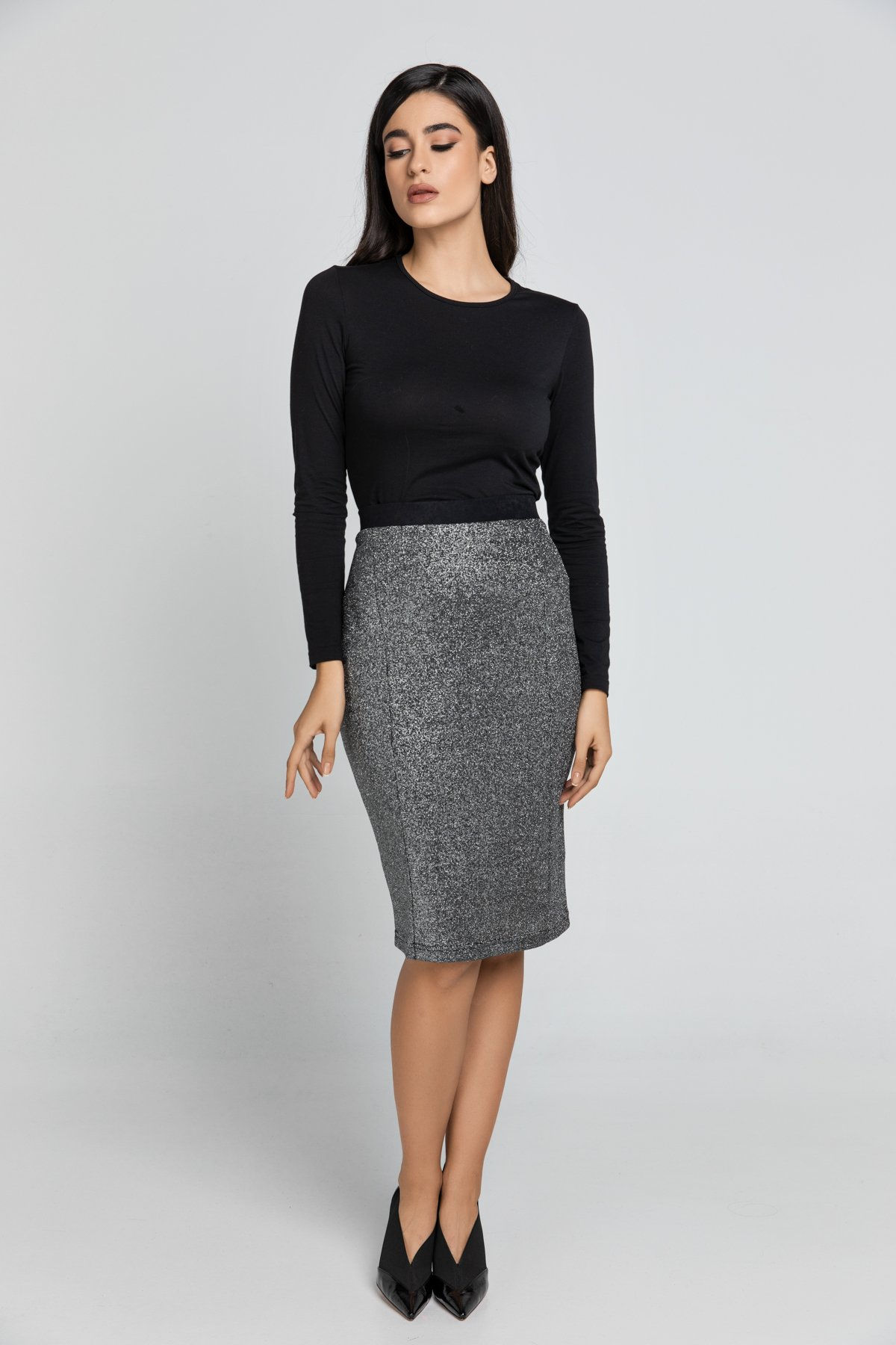 Black Lurex Pencil Skirt Conquista