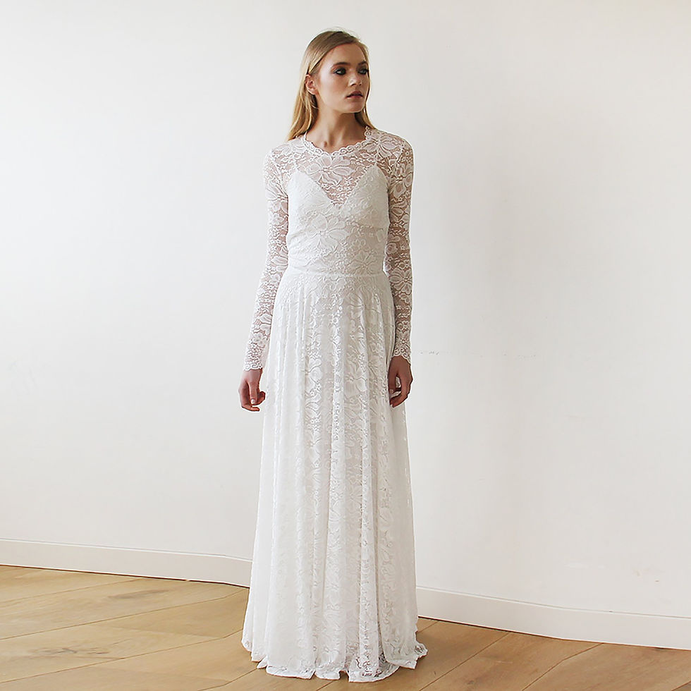 Thumbnail: Round Neckline Bridal Lace Dress  #1147