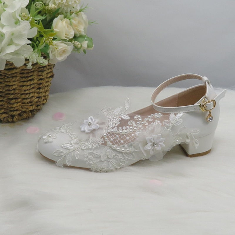 Thumbnail: White Flower Pumps  Wedding Shoes