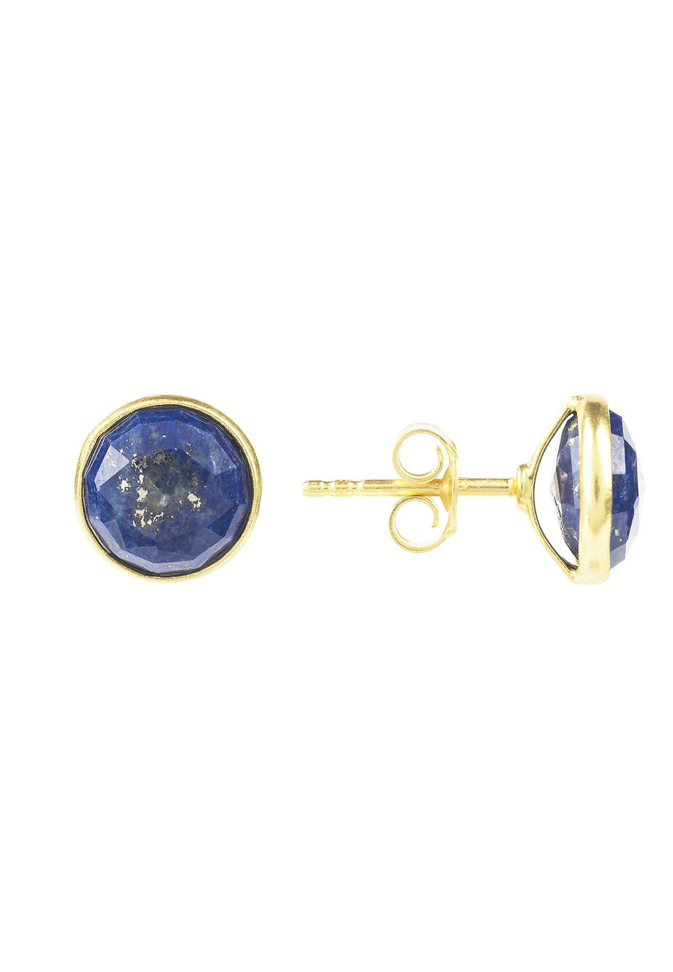 Thumbnail: Medium Circle Stud Earrings Gold Lapis Lazuli