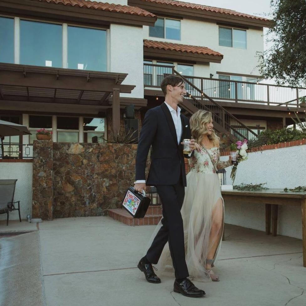 Thumbnail: Off-Shoulder Floral and Champagne Tulle Dress  #1176