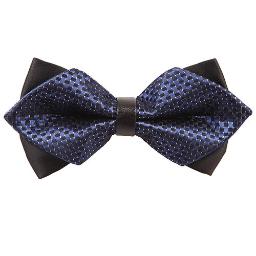 Diamond Tip Pre-Tied Bow Tie - Checkered Navy Blue &  Black