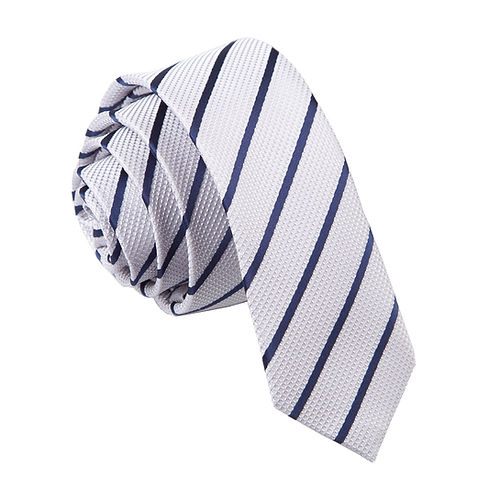 Single Stripe Skinny Tie - Silver & Navy