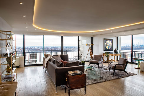 Mid Century Modern Living Room with Manhattan skyline views