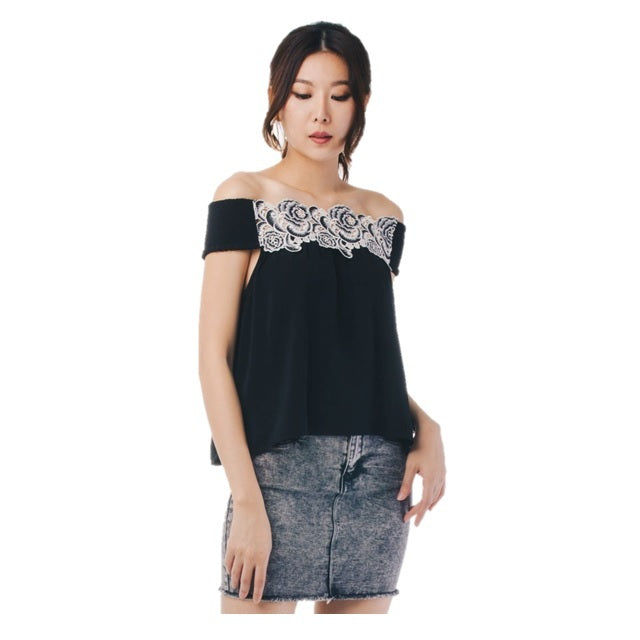 Thumbnail: Guipure Lace Off Shoulder Top