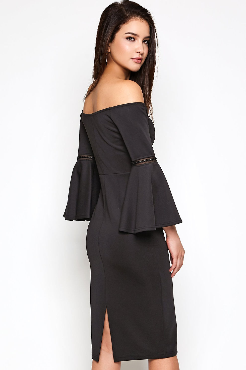 Thumbnail: Long Bell Sleeve Off Shoulder Dress