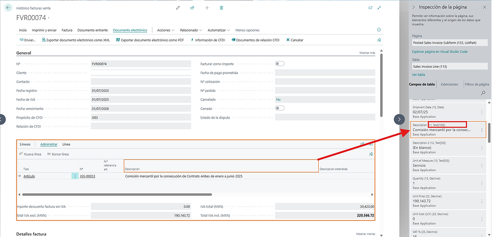 Factura de venta Business Central