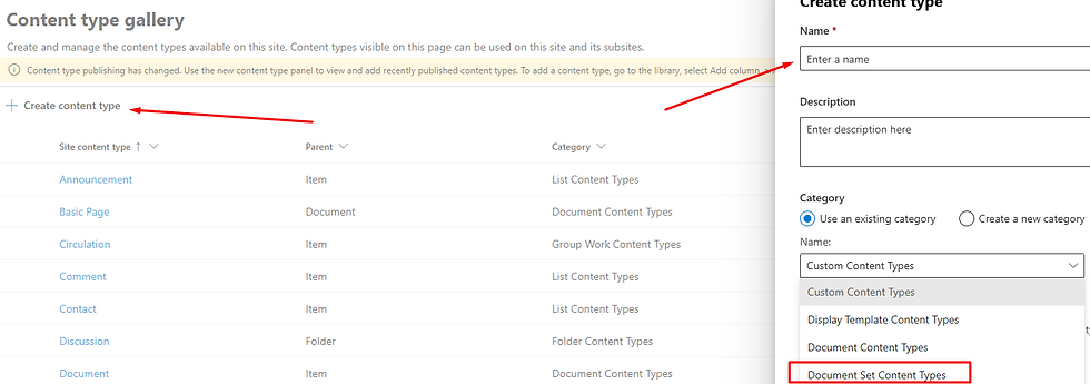 Create a new content type, add a name and select Document Set Content Types
