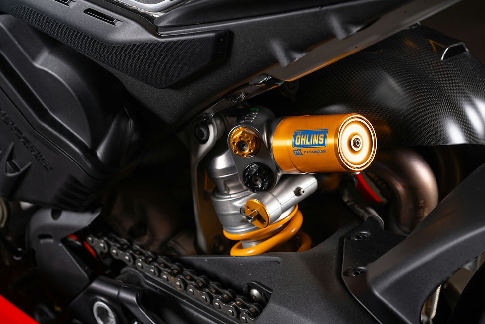 Dettaglio del monoammortizzatore posteriore Öhlins TTX