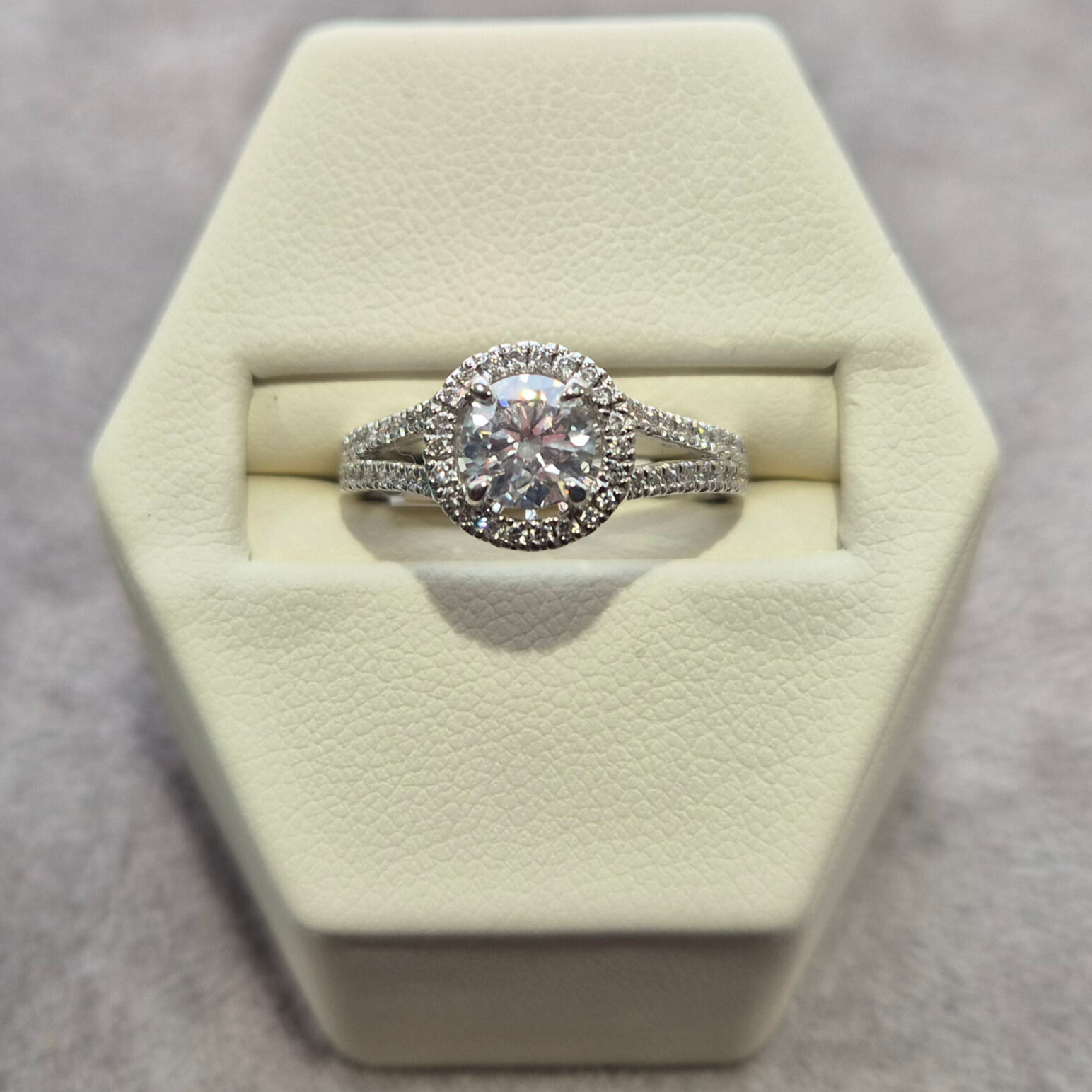 0.70ct Split Shoulder Natural Diamond Halo Ring